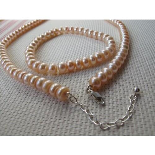 8-9mm Peach Freshwater Pearl 925 Sterling Silver Bracelet and Necklace Set B&N13