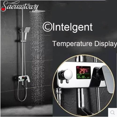 8" Chrome Digital Shower Faucet Single Handle Bath Shower Faucet System Anti Ironing Temperature Display Shower Mixer Bathroom