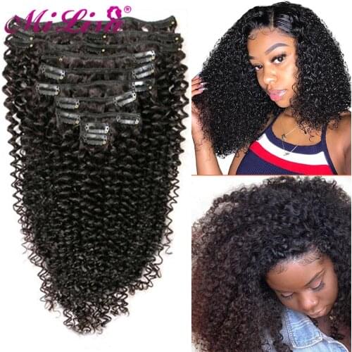 Afro Kinky Curly Clip In Human Hair Extensions Brazilian Clip-Ins Full Head 8 Pcs/Set 120G Remy Hair Mi Lisa Nautral Color 3B 3C