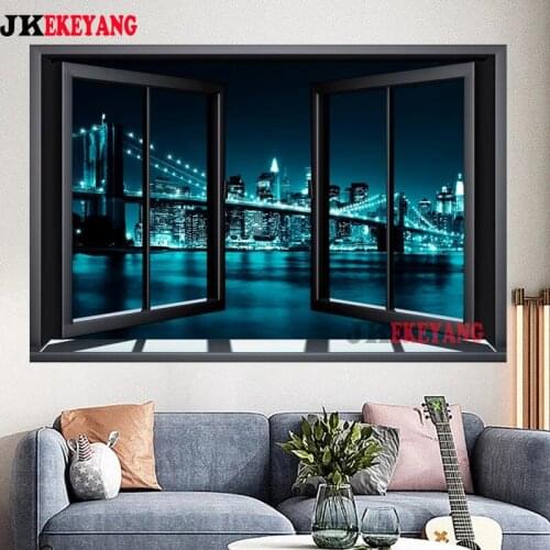 Full Square Round Diamond Embroidery DIY Diamond Painting New York city night view window Cross Stitch kit mosaic Y4418