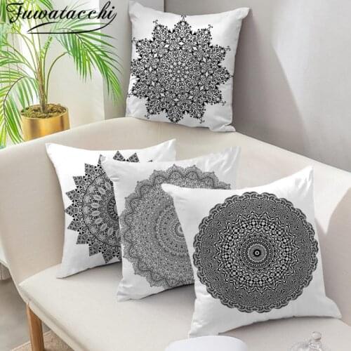 Fuwatacchi Black Geometric Pattern Cushion Cover Mandala Cycle Printed Throw Pillow Covers For Home Fall Sofa Decor Pillowcases