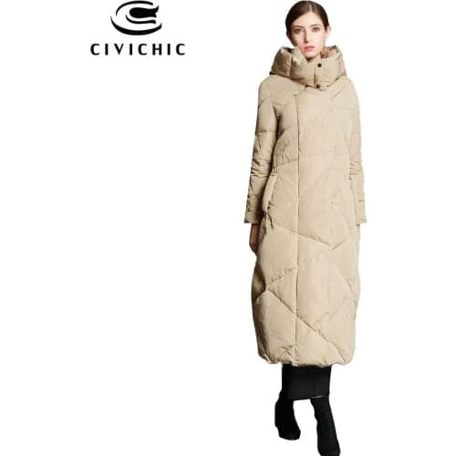 CIVICHIC Hot Fashion Woman Plus Long Down Jacket Winter Thicken Parka Soft Warm Hooded Coat Over Knee Eiderdown Outerwear DC586