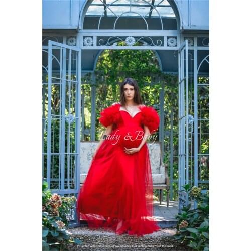 Red Maternity Dress for Photoshoot or Babyshower Maternity Gowns Designer Shooting Dress Custom Made Long Sleeves Evening Dress