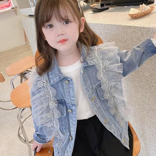 Infant Kid Girls Denim Jac Kid Girls Denim Jackets Autumn Spring Jeans Lace Long Sleeve Coats Outerwear Cowboy Children Clothing