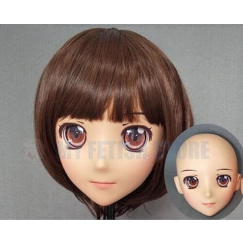Jiang22)Female Sweet Girl Resin Half Head Kigurumi Crossdress Cosplay Japanese Anime Role Lolita Doll Mask With Eyes And Wig