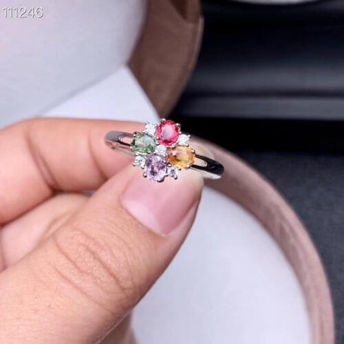 Natural tourmaline ring, candy color, bright and beautiful, 925 silver, the latest design from Hong Kong