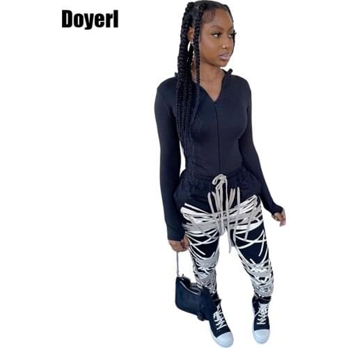 Spring Fall 2 Piece Sets Womens Outfits Club Outfits for Women Jacket Top and Cross Bandage Drawstring Pants Suit Matching Sets