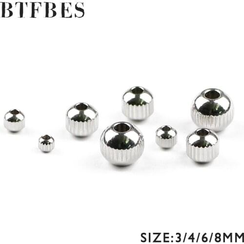 BTFBES stripe Stainless steel Spacer Beads 3 4 6 8mm Round Loose beads for DIY Jewelry Bracelets necklace Making metal finding