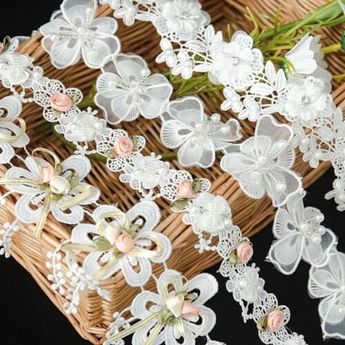 Lace For Crafts 3D Flower Embroidery Fabric Wedding Dress Decor Curtain Diy Supplies Needlework Sewing Ribbons Clothing Applique