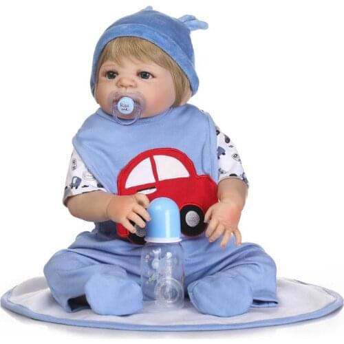 Reborn Baby Dolls Full Body Silicone 57cm Cute Baby Boy Acrylic Eyes with Wig Set American Boy Dolls