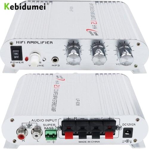 LP-838 Car 3 Channel Amplifier Stereo Mega Bass 12V 300W Hi-Fi Connect With Phone PC DVD Player MP3 MP4 Portable Subwoofer