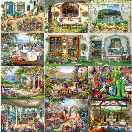 MomoArt Diamond Painting Garden Cross Stitch Diamond Embroidery Flower Full Drill Square Mosaic Landscape Needlework Wall Decor