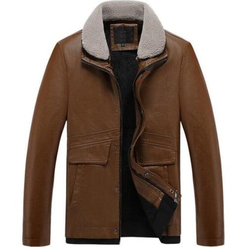 Men Leather Jackets Thick Warm Fleece Leather Jacket Fur collar Coat Leather Outwear Bomber Motor Biker Leather Jackets M-4XL