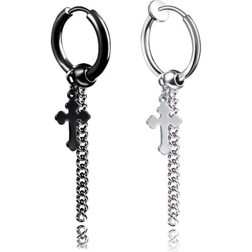 Cross earrings men fashion jewelry wholesale chain earring 2021 men earring male accessories stainless steel cross earring clip