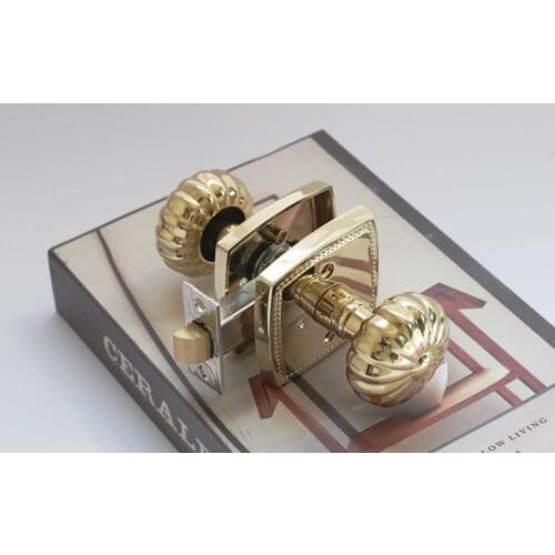 Brass handle Privacy Door Lock Set Shiny Gold PVD keyless Lock Knob Bathroom Bedroom Latch