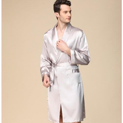 New Design High-quality Satin Silk Sleepwear Bathrobe Nightgown Kimono Men Solid Color Nightwear Pajama Male Robe халат мужской