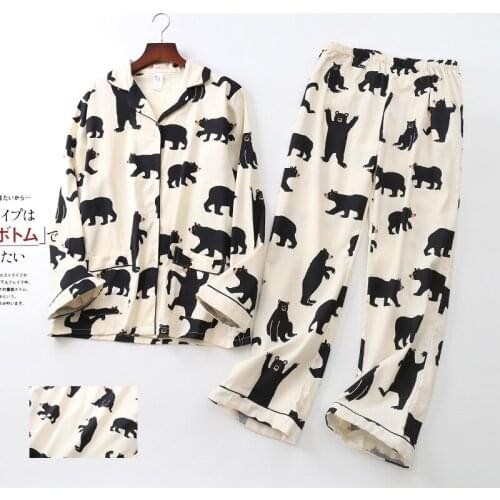 Cute white bear 100% brushed cotton men pajama sets Autumn Casual fashion animal sleepwear men homewear sexy pijamas mujer