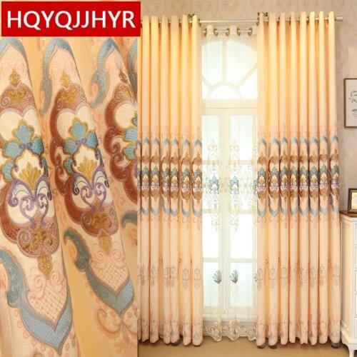 Embroidered luxury Europe villa full shade decorative curtains for Living Room with Upscale Voile Curtain for Bedroom Hotel