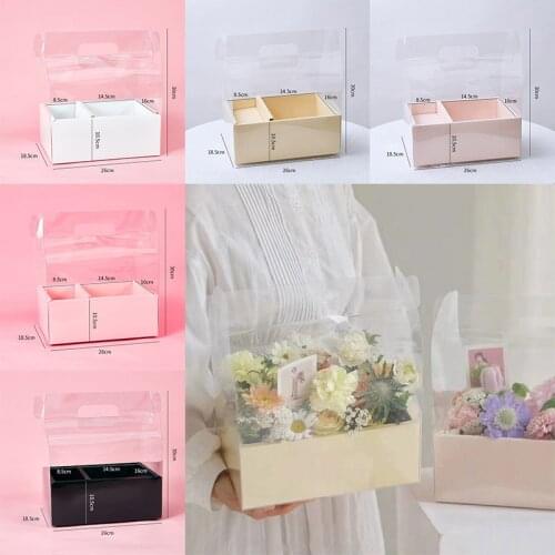Foldable PVC Gift Box Candy Transparent Bag With Handle Flower Box Wedding Party Decor Florist Supplies