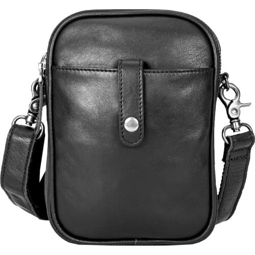 Mens Messenger Bag Leather Mini Casual Shoulder Small Bag Mobile Phone Bag Waist Bag Personality Tide First Layer Leather Soft