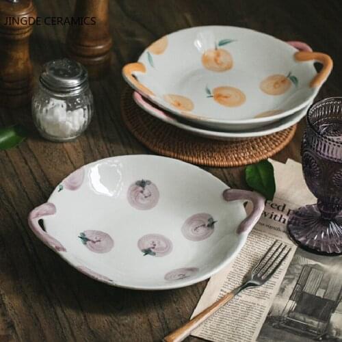 Japanese Ceramic Binaural Fish Plate Restaurant Serving Tray Breakfast Plates Spaghetti Salad Dishes Household Kitchen Tableware