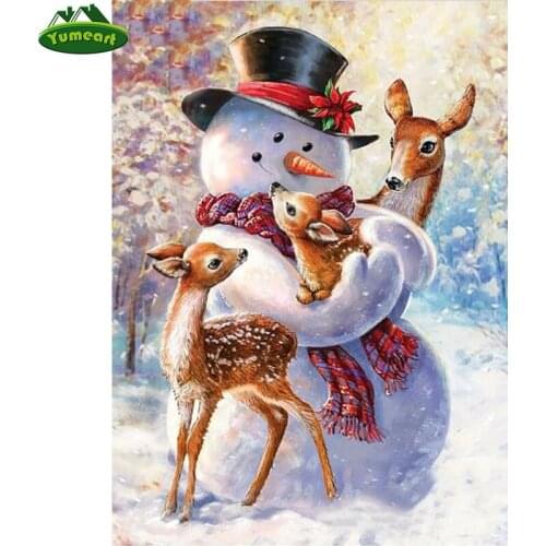 YUMEART Snow Friend Snowman Deer Winter 5D DIY Diamond Painting Cross Stitch Embroidery Rhinestones Mosaic Kits Home Decoration