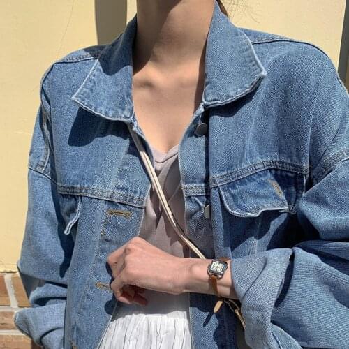 Vintage Oversized Denim Jackets Women Korean Chic 2021 Loose Casual Blue Jean Coats Streetwear Single Breasted Outwear
