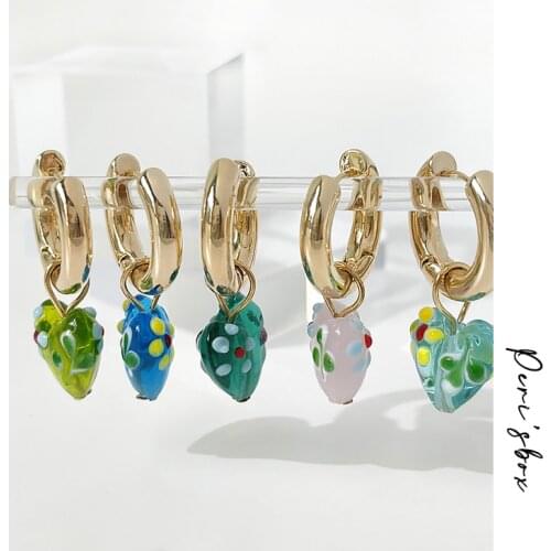 PerisBox Romantic Love Shaped Gold Plated Hoop Earrings For Women Candy Color Coloured Glaze Heart Huggie Earring