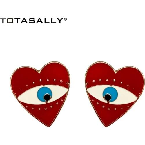 TOTASALLY New Funny Earrings WomenS Original Design Enamel Evil Eye Stud Earrings Big Heart Earring Jewelry Gifts Wholesale