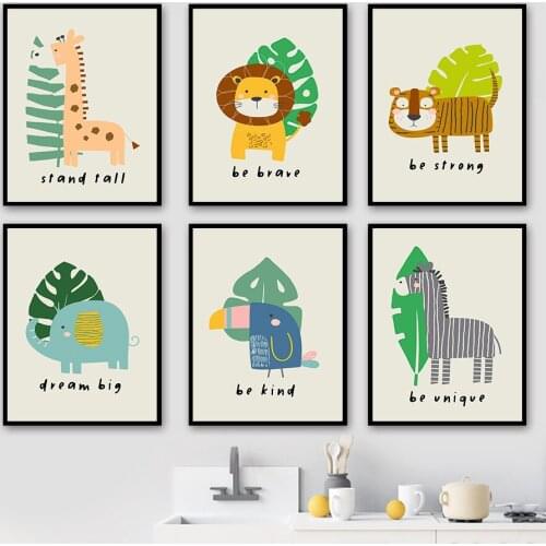 Jungle Animals Lion Toucan Elephant Wall Art Canvas Painting Nordic Posters And Prints Cartoon Wall Pictures For Kids Room Decor