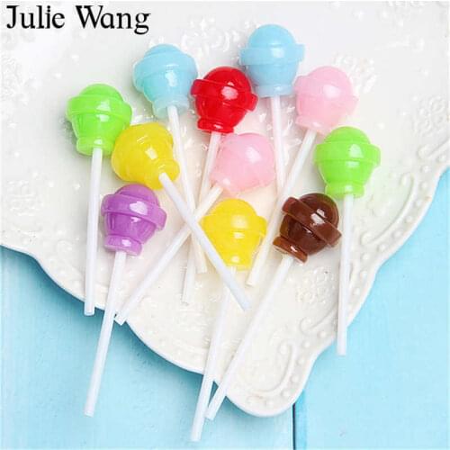 Julie Wang 10PCS Resin Lollipop Candy Slime Charms Multi-color Artificial Food Pendants Jewelry Necklace Bracelet Accessory