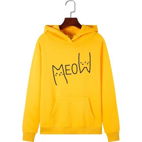 Winter Meow Cat Hoodies Women Harajuku Winter Thick Hoddies Fashion Cats Hoodie Funny Animal Print Polerones