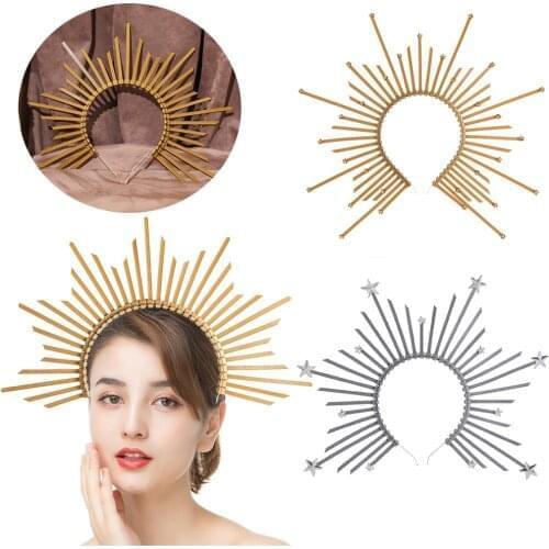 Golden Crown Headband Mary Halo Goddess Crown Wedding Party Headwear Halloween Costume Women Cosplay Star Headpiece