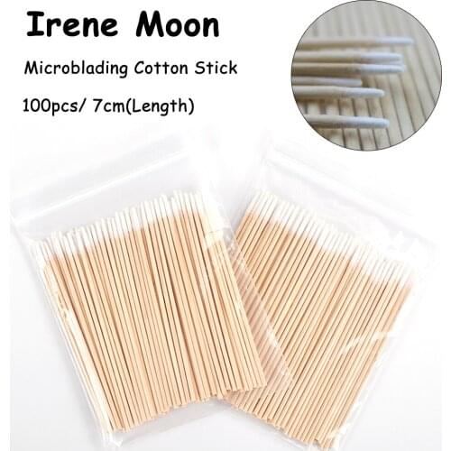 100pcs Wood Cotton Swab Cosmetics Permanent Makeup Microblading Cotton Tips Cleaning Cotton Sticks Buds Tip 7cm cotonete
