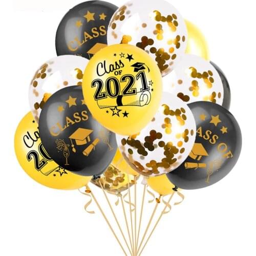 15 Pcs/set Cute 12inch Class of 2021 Graduate Bachelor Cap Latex Balloons Congrats Grad Students Graduation Party Decorations