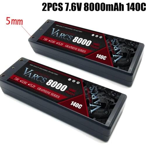 2PCS VARCS RC Lipo Batteries 2S 7.6V 8000mAh 140C/280C 5MM HardCase for RC 1/8 /10 Car Off-Road Buggy Truck Boats Salash Parts