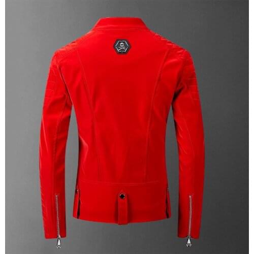 2020 Leather Red Jackets Men High Street Style Turn-down Neck Streetwear Mens Jackets and Coats