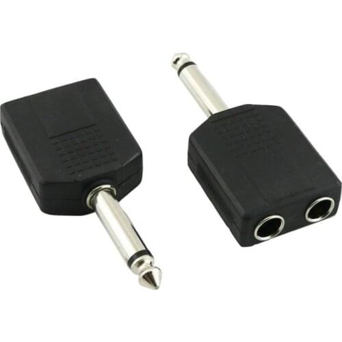 2x 6.35mm 1/4" Male To Dual 6.35mm Female Mono Jack Audio Y Splitter Adapter Connector Black
