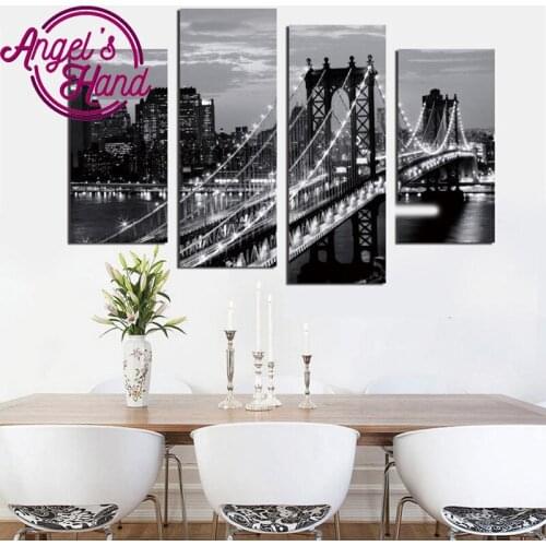 4 pcs,5D DIY diamond embroidery black&white bridge photo,full diamond painting Cross Stitch Rhinestone mosaic home decoration