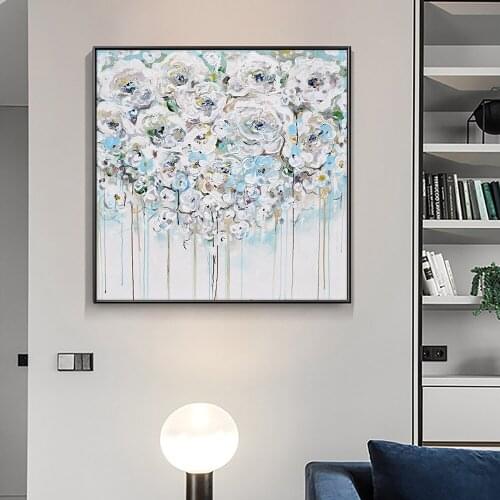 Abstract White Flowers Oil Painting 100% Hand Painted On Canvas Modern New Decorative Handmade Wall Art For Home Decoration
