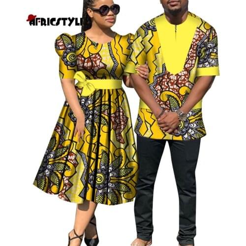 2020 African lovers' clothes african dresses for couples Shirt Sets Lover Couples Clothes Print Long Dress wyq470