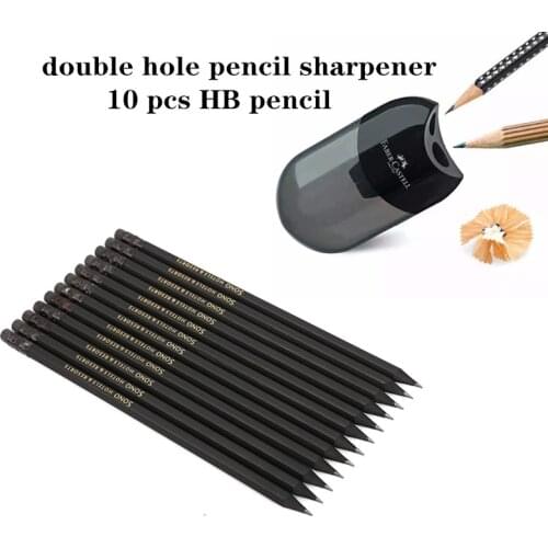 10 HB ebony pencil with eraser double hole pencil sharpener set childrens student gift set de papelería