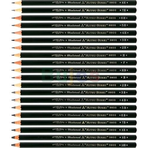 12Pcs/lot Uni Mitsubishi 9800 sketch pencils for Writing Drawing and Sketching H 2H 3H 4H 5H 6H 7H 8H HB F B 2B 3B 4B 5B 6B
