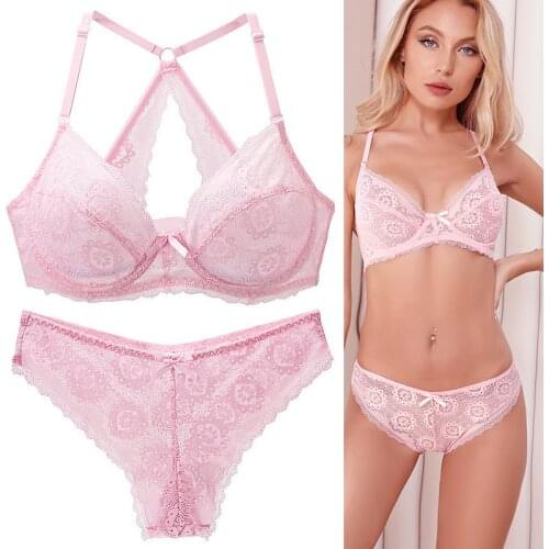 New Sexy Lace Bra Sets 6 Colors Women Floral Transparent Push Up Underwire Underwear Panties Fashion BCDE Cup Plus Size Lingerie