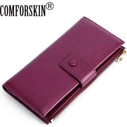 COMFORSKIN New Arrivals Cowhide Leather Women Wallets Long Multi-Card Bit Female Zipper Purses Hot Fashion Woman Card Wallets