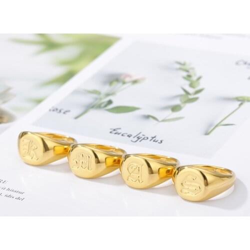 Round Initial Rings For women men old English font Punk letter ring women gold color stainless steel ring Christmas gift jewelry