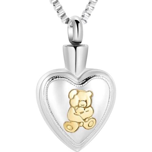 Teddy Bear Cremation Jewelry for Ashes Stainless Steel Heart Keepsake Ash Holder Pendant Locket Memorial Urn Necklace