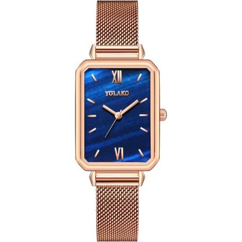 Fashion square ladies quartz watch female ins wind light luxury female watch yolako watch retro small square plate mesh belt