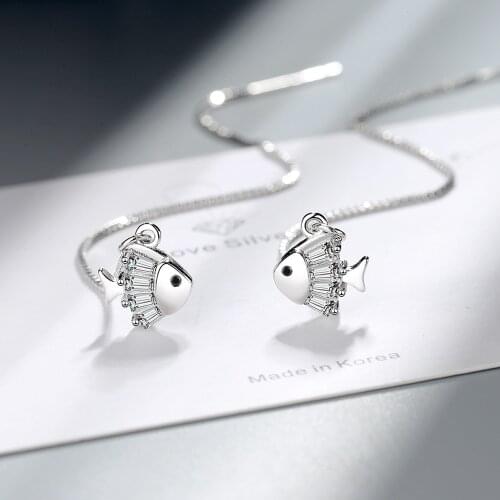 New 925 Sterling Silver Jewelry New Woman Fashion Drill Fish Style Exaggerated In The Long Line Female Drop Earrings