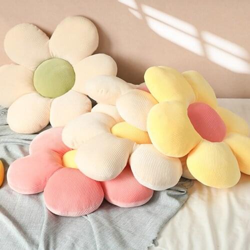 35-55cm Lovely Colorful Flower Plush Cushion Toy Soft Cartoon Plant Stuffed Doll Chair Cushion Sofa Pillow Decorative Floor Mat
